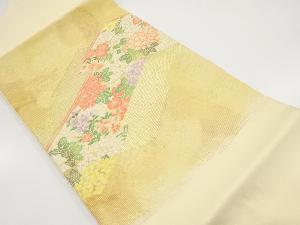 幾何学に秋草模様織り出し名古屋帯